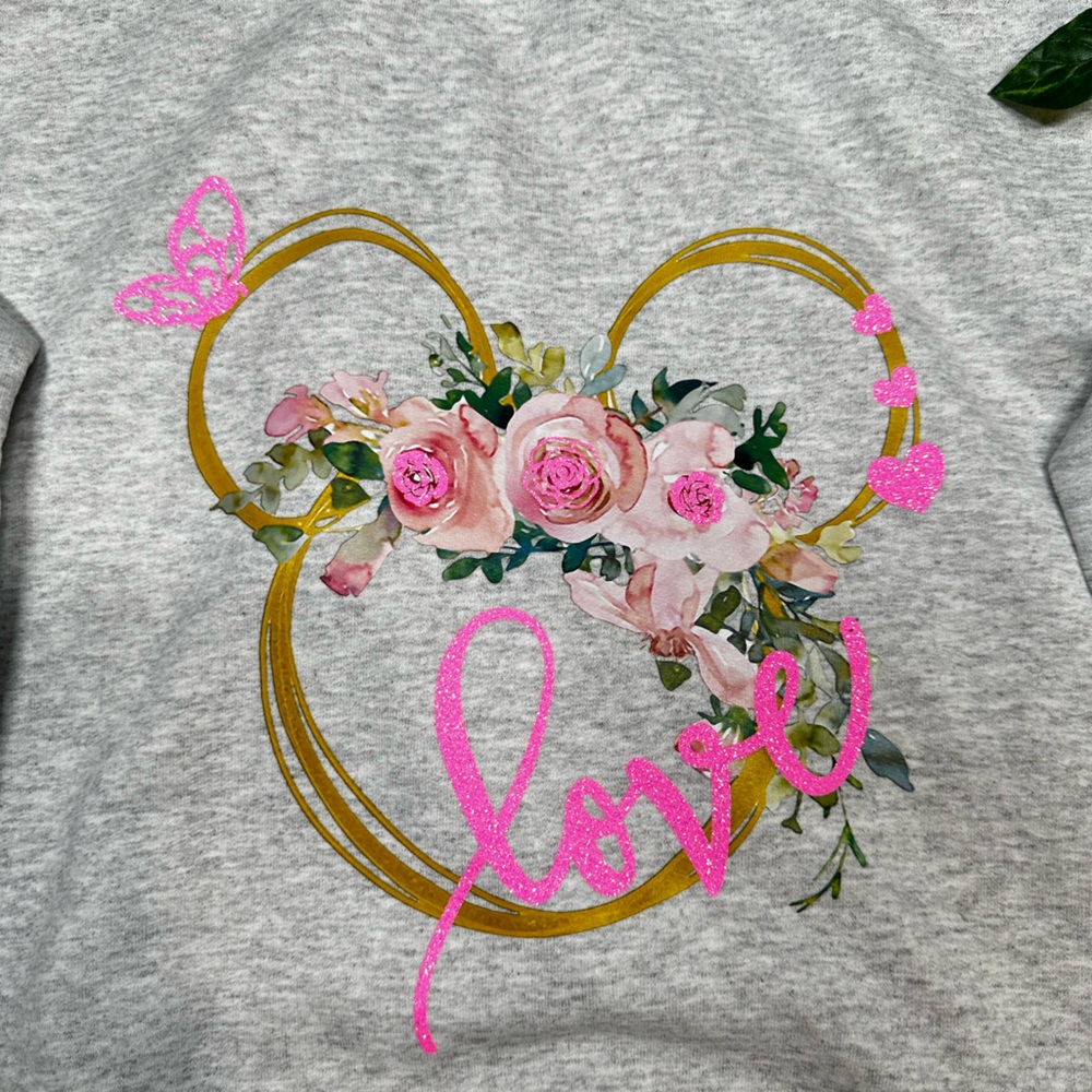 Gildan Heather Gray Sweatshirt with Floral Design - Picture 3 of 4